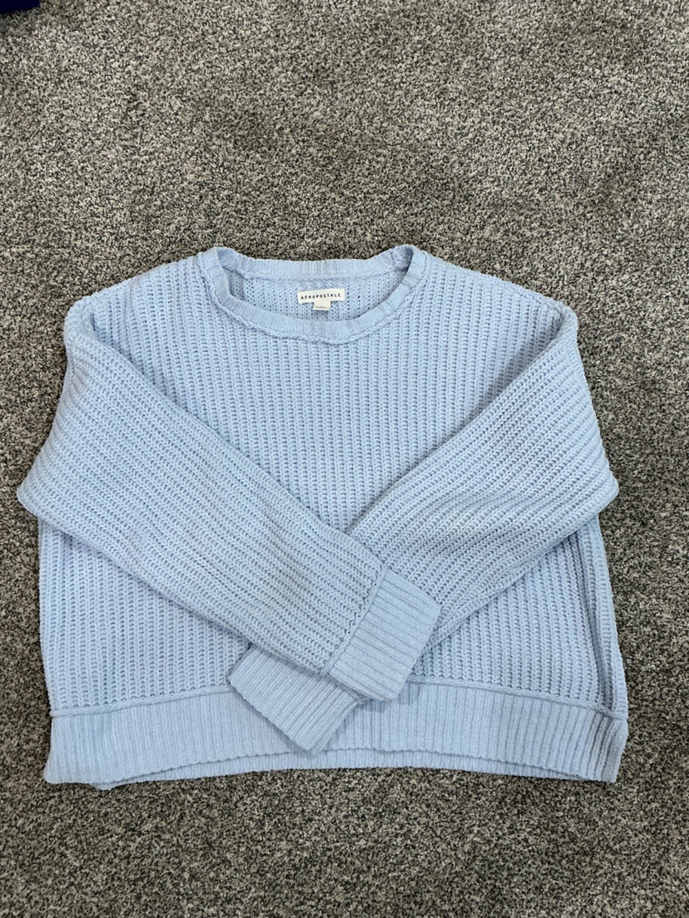 Aeropostale Women's Light Blue Waffle Knit Crew Sweater